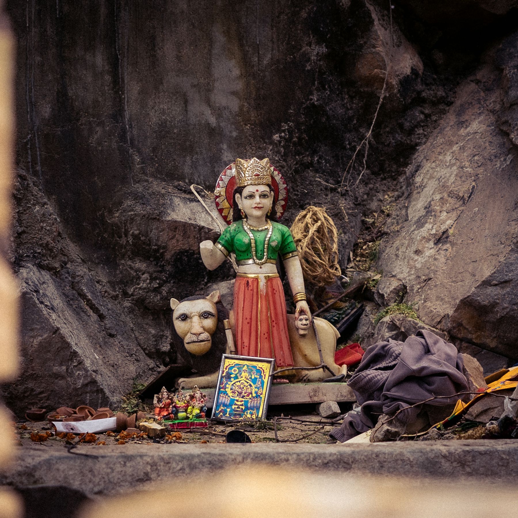 Small Shrine Idols In Rock Niche